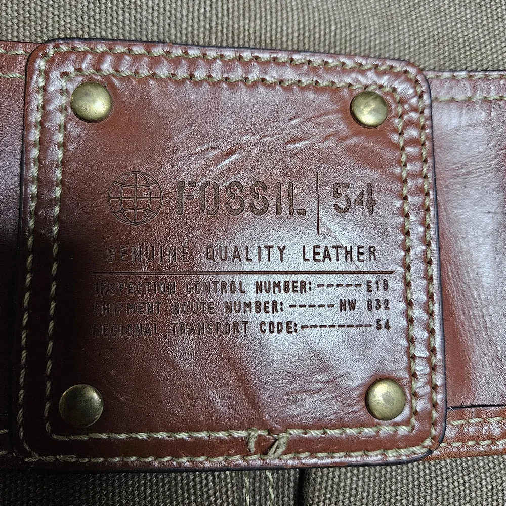 Fossil 54 Canvas Messenger Bag Adjustable Strap Brown